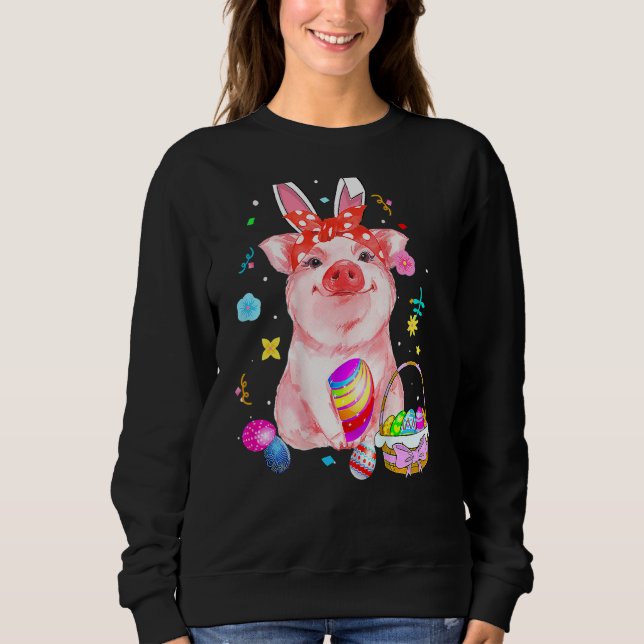 Sudadera Easter Bunny Spring Pig Bow Huevo Caza Cesta Col (Anverso)