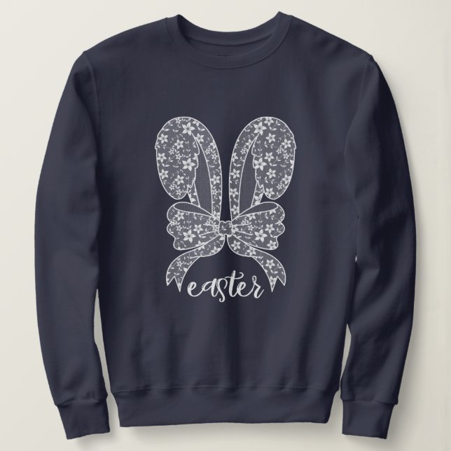 Sudadera Easter Lace Bungalow Lace Ears Lace Bow Happy East (Anverso del diseño)