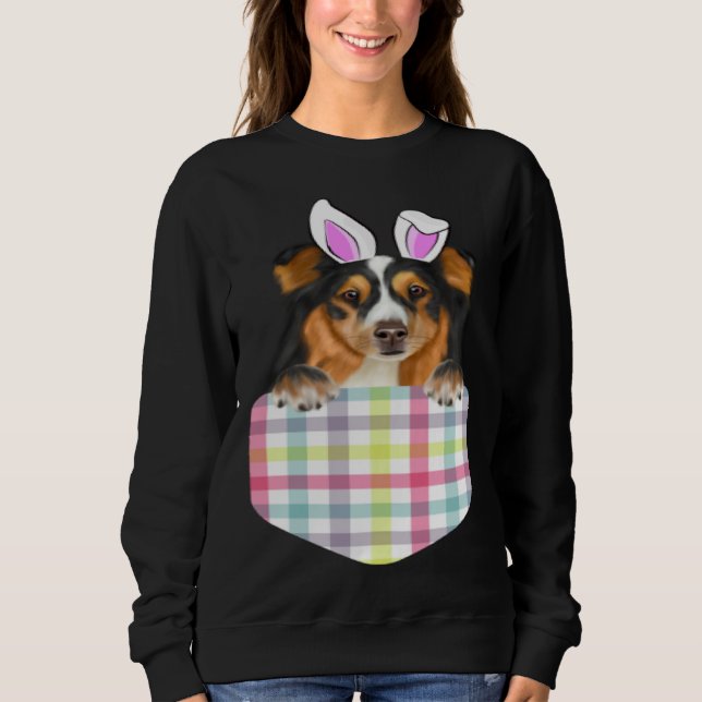 Sudadera Easter Plaid Shetland Sheepdog Bunny Dog In Pocket (Anverso)