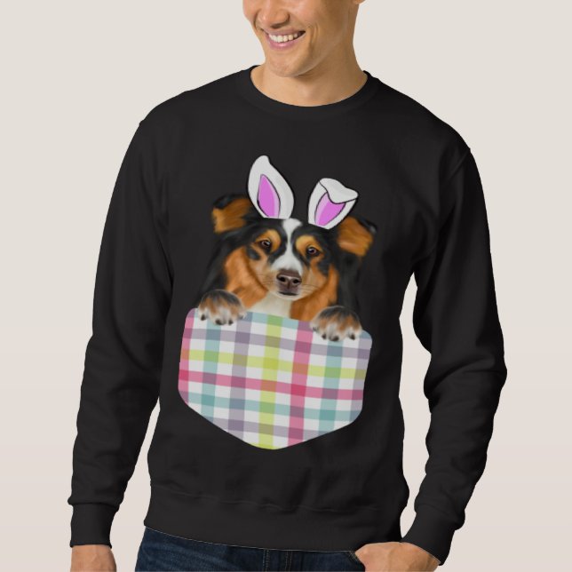 Sudadera Easter Plaid Shetland Sheepdog Bunny Dog In Pocket (Anverso)