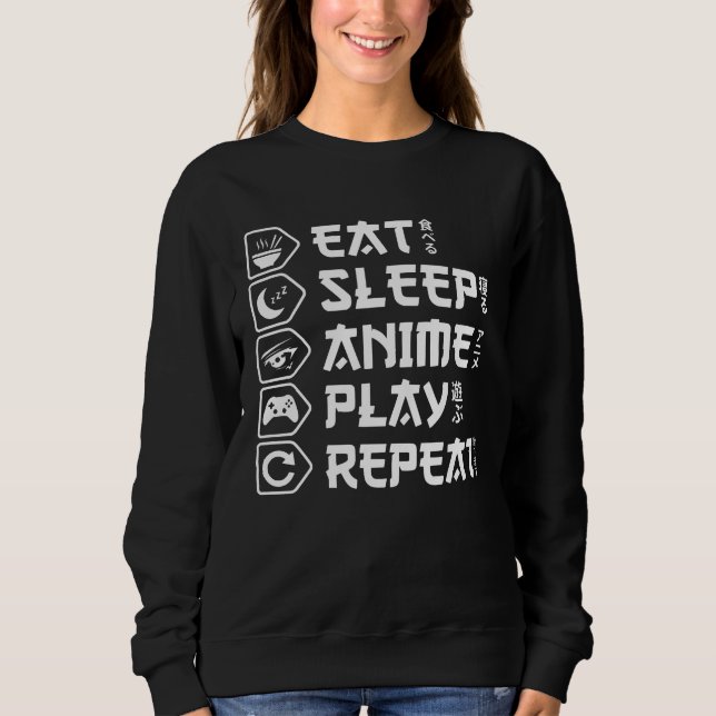 Sudadera Eat Sleep Anime Play Repeat Otaku Anime Lifestyle (Anverso)