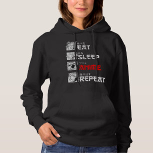 Sudadera Eat Sleep Anime Repetir Manga Japón Kanji Weeb Vin