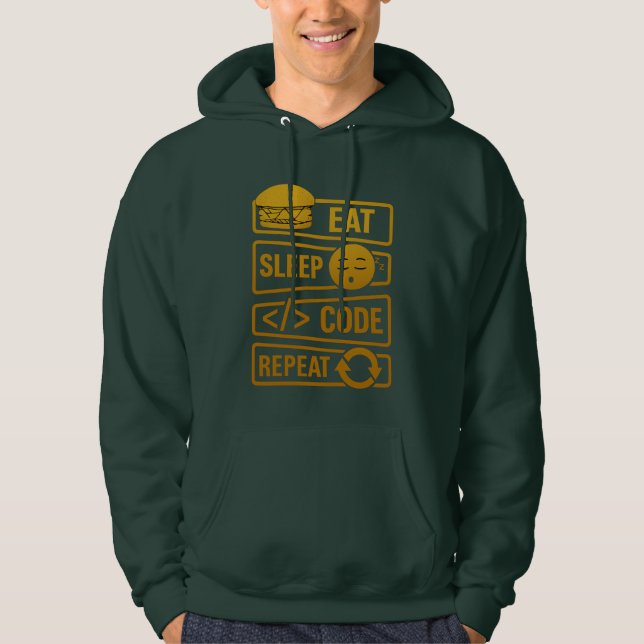 Sudadera Eat Sleep Code Repeat – Gold Tech Lifestyle Design (Anverso)