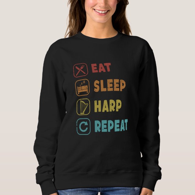 Sudadera Eat Sleep Harp Repeat Pedal Harp Harpist Konghou H (Anverso)