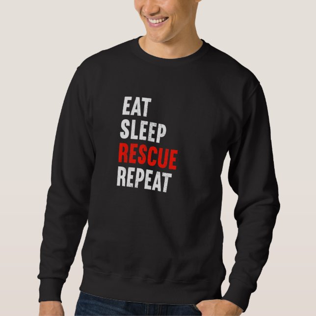 Sudadera Eat Sleep Rescue Repeat Firefighter Laddermann Fir (Anverso)
