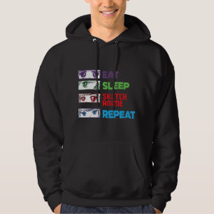 Sudadera Eat Sleep Sketch Anime Repetir Esbozo Funny Anim