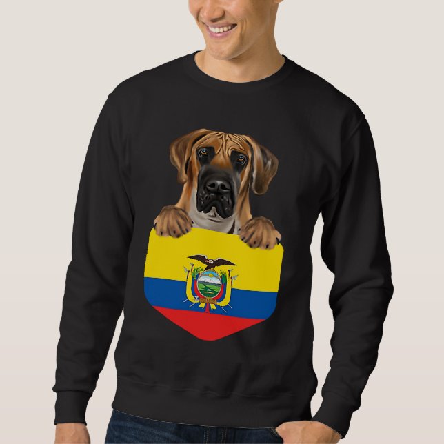 Sudadera Ecuador Flag Brown Great Dane Dog In Pocket (Anverso)