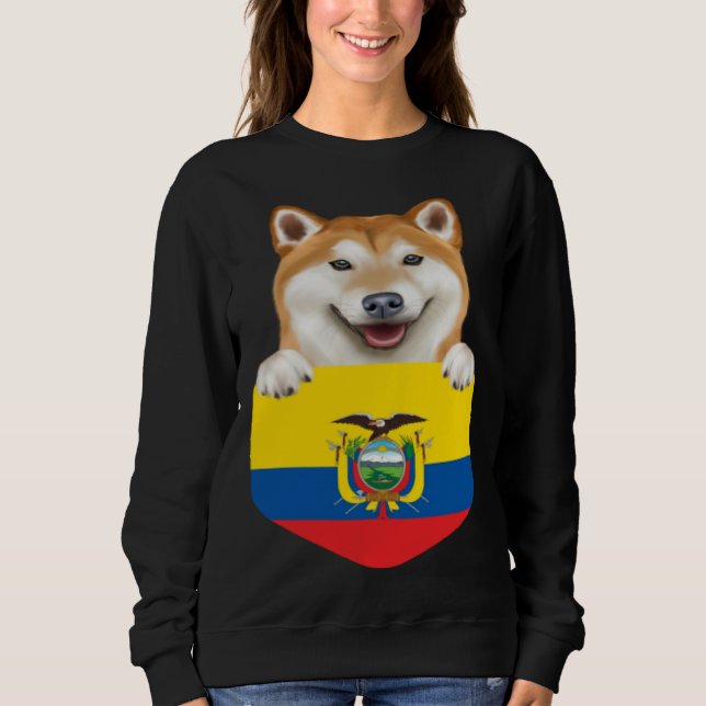 Sudadera Ecuador Flag Shiba Inu Dog In Pocket (Anverso)