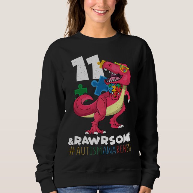Sudadera Edad 11 Dinosaurio Nació Rompecabezas Autismo Conc (Anverso)