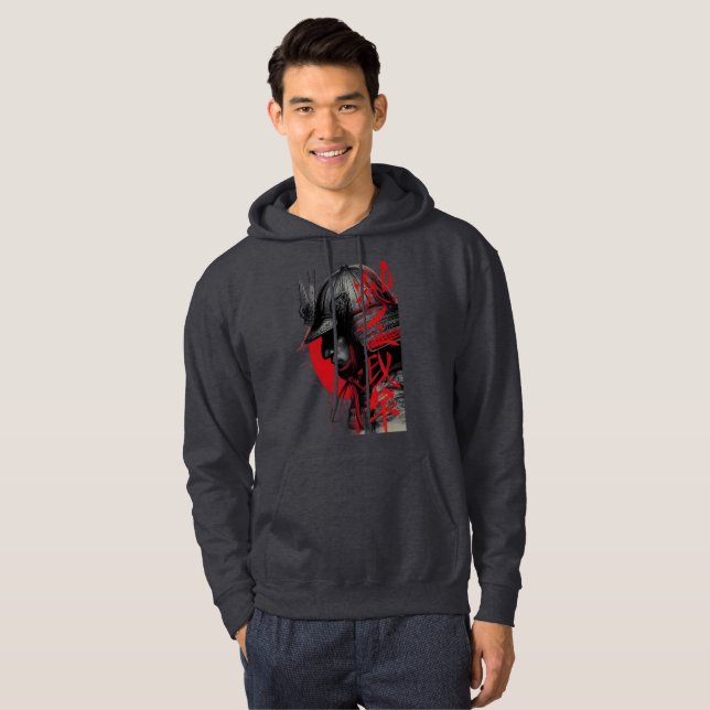 Sudadera Edgy Samurai Warrior Japanese Ink Art Red Sun  (Anverso completo)