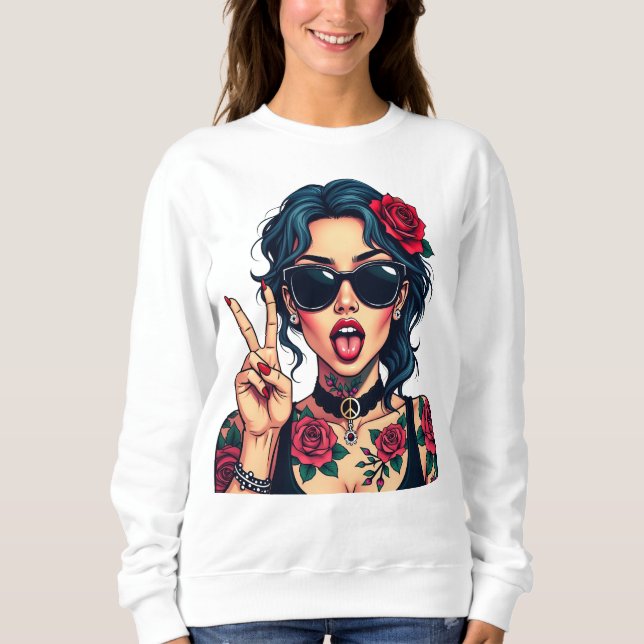 Sudadera Edgy Woman with Rosa, regalo para ella (Anverso)
