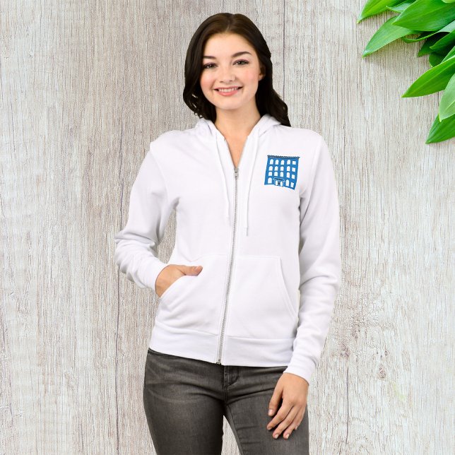 Sudadera Edificio del Hotel Azul Mujeres Zip Completo (Subido por el creador)