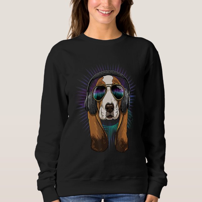 Sudadera EDM House Music DJ Basset Hound Dog Music  Music A (Anverso)