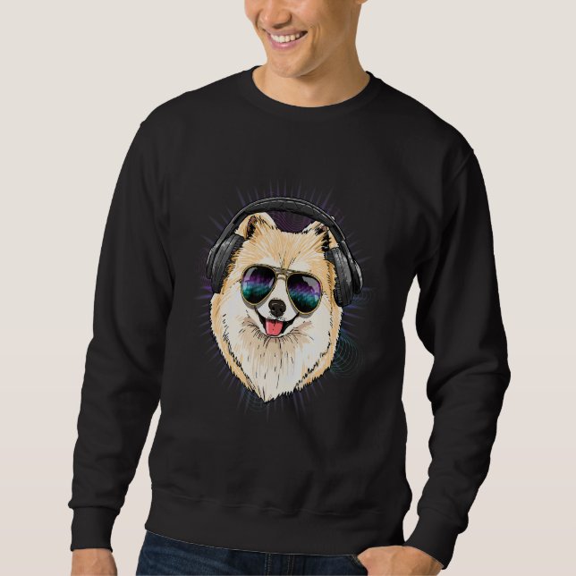 Sudadera EDM House Music DJ Pomeranian Dog Music  Music Art (Anverso)