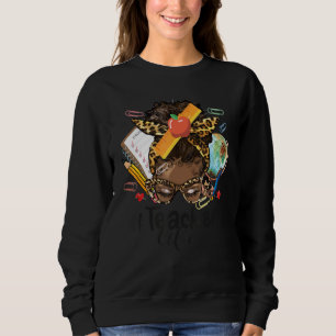 Sudadera Educadora de Moño Desordenado Afro Vida de Maestra