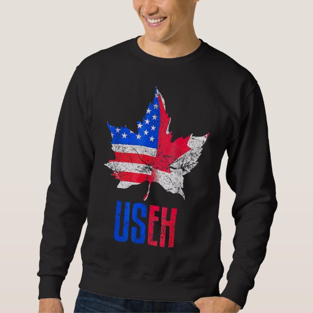 Sudadera EE.UU. Eh Leaf Bandera Canadiense Estadounidense C (Anverso)