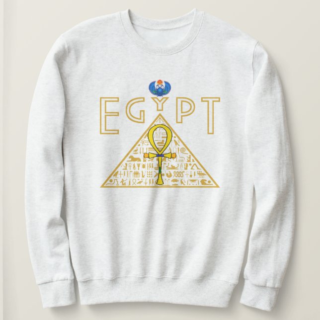 Sudadera egipcia, de Ankh, pirámide y carab azul (Anverso del diseño)