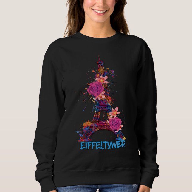 Sudadera Eiffel Tower Roses I Love Paris Souvenir France Fr (Anverso)