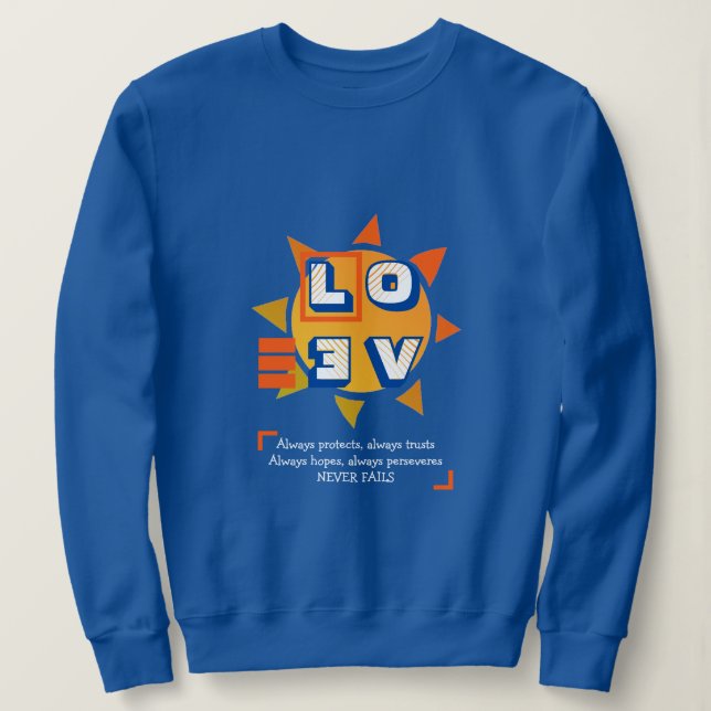 Sudadera EL AMOR NUNCA FALLA | 1 Corintios 13 | AZUL elegan (Anverso del diseño)