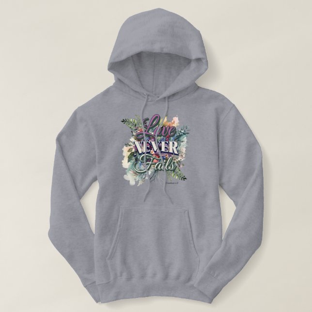 Sudadera El Amor Nunca Falla Acuarela Floral Escritura (Diseño del anverso)