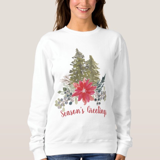 Sudadera El árbol de navidad y la poinsettia de los saludos (Anverso)