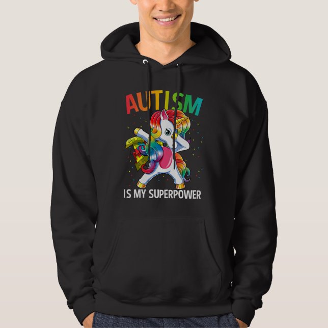 Sudadera El autismo es mi superpoder doblegando a Unicorn (Anverso)