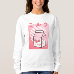Sudadera El batido de fresa japonés Kawaii retro