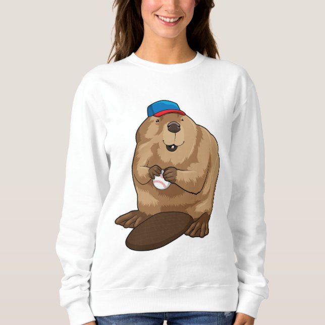 Sudadera El castor en el béisbol con el béisbol (Anverso)
