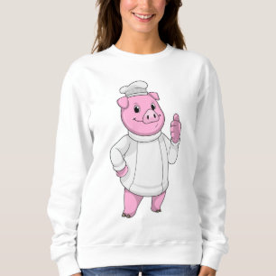Sudadera El cerdo como cocinero con el gorra del chef