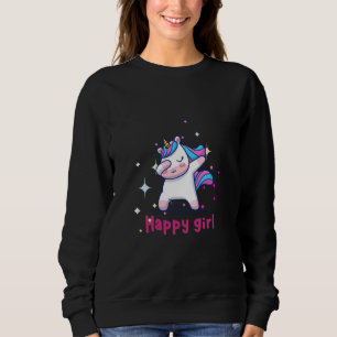 Sudadera El colorido arcoiris kawaii, unicornio, Chica feli