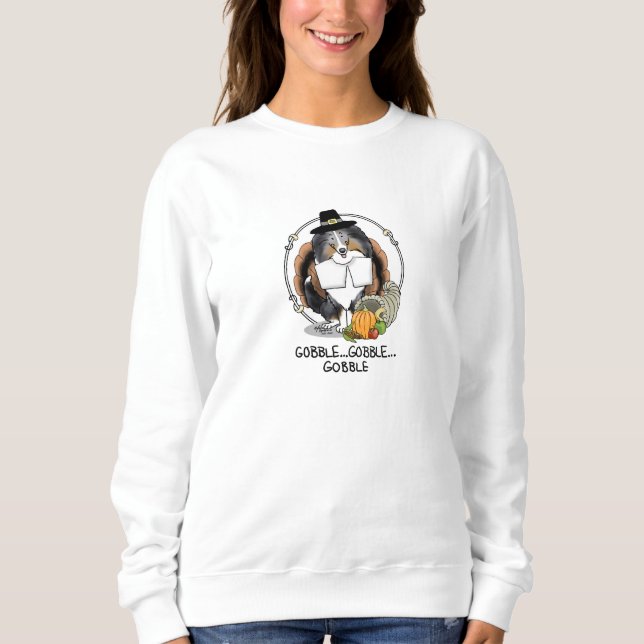 Sudadera El Día de Acción de Gracias Shetland Sheepdog (azu (Anverso)