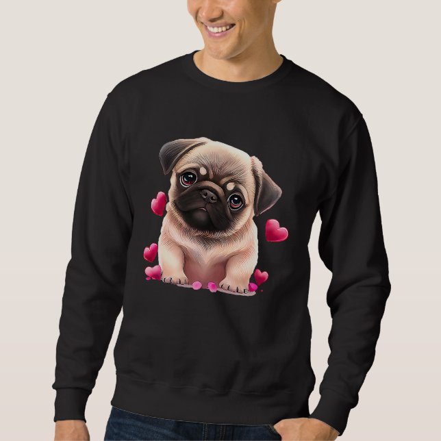 Sudadera El día de San Valentín Cute Pug Y Pink Heart 2023 (Anverso)