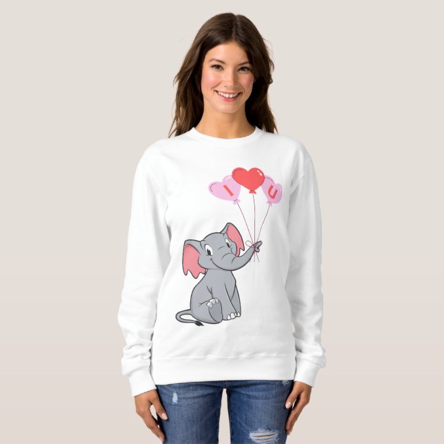 Sudadera El día de San Valentín de elefante lindo (Anverso completo)