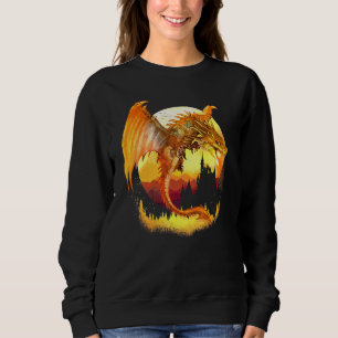Sudadera El Dragón De La Fantasía Dorada Volando Con Fuego