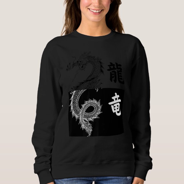 Sudadera El dragón japonés de Tokio estético asiático negro (Anverso)