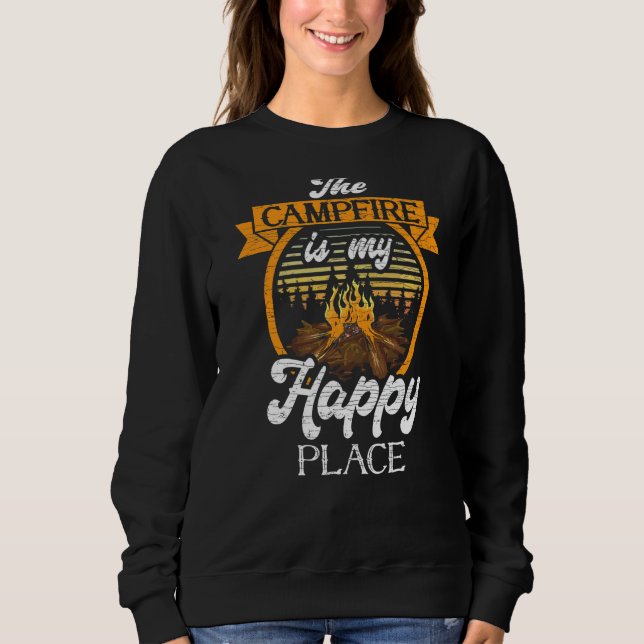 Sudadera El Fogata Es Mi Lugar Feliz Camping Camper (Anverso)