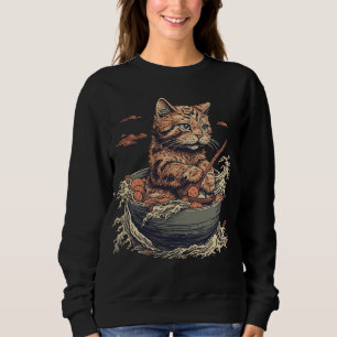 Sudadera el gato come Ramen, ola de Kanawaga