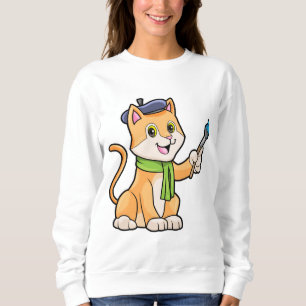 Sudadera El gato como pintador con pincel y bufanda