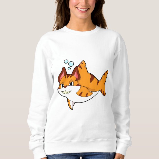Sudadera El gato del tigre como tiburón en el agua. PNG (Anverso)