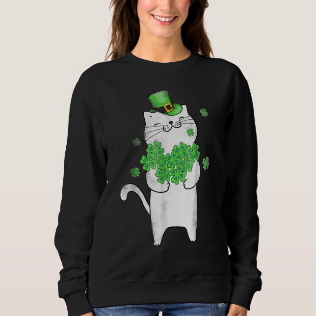 Sudadera El gato lindo ama a Shamrock St Patricks Day Meowy (Anverso)