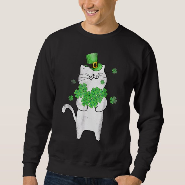 Sudadera El gato lindo ama a Shamrock St Patricks Day Meowy (Anverso)