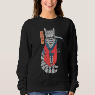 Sudadera El Gato Samurai Katana Espada Y El Kanji Japonés