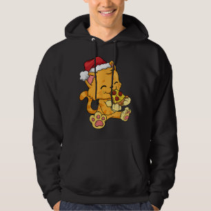 Sudadera El gato Santa Claus Gorra comiendo pizza Navidades
