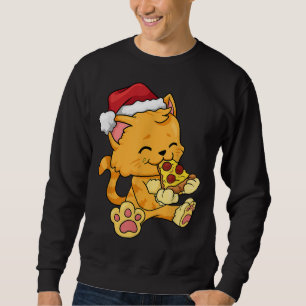 Sudadera El gato Santa Claus Gorra comiendo pizza Navidades