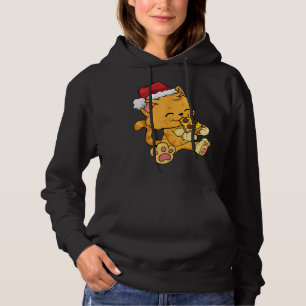 Sudadera El gato Santa Claus Gorra comiendo pizza Navidades