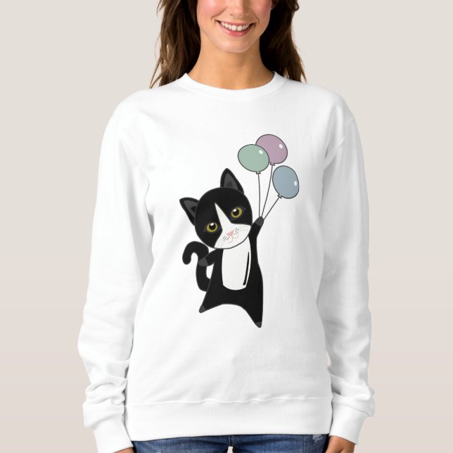 Sudadera El gato vuela con globos coloridos (Anverso)