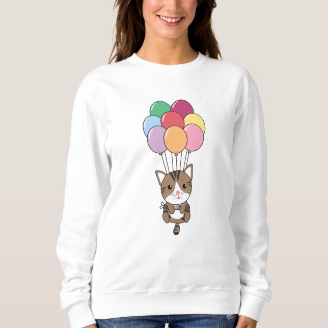 Sudadera El gato vuela con globos coloridos (Anverso)