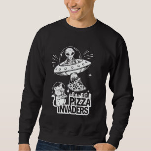 Sudadera El gracioso gato Alien Pizza ama la invasión espac
