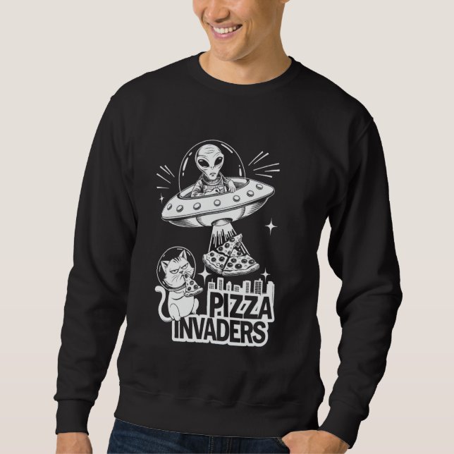 Sudadera El gracioso gato Alien Pizza ama la invasión espac (Anverso)