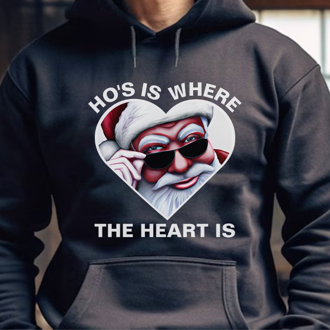 Sudadera El gracioso Santa Claus Ho es donde el corazón est (Funny Santa Claus Ho's Is Where the Heart Is Dirty Joke Christmas Hoodie)